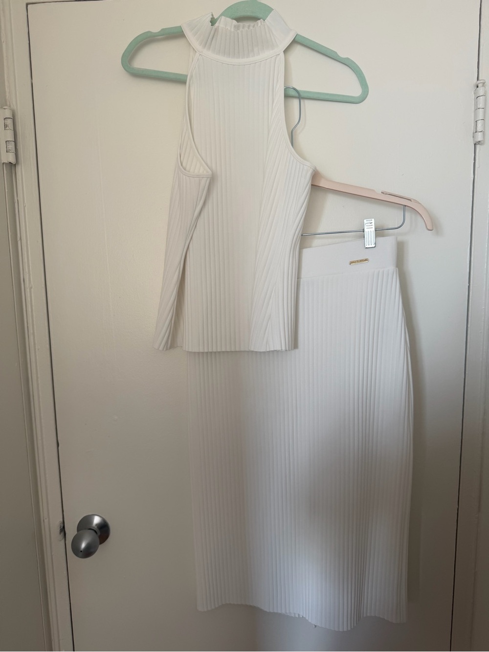 MATCHING SET: White Ribbed Tank & Midi Skirt - Women